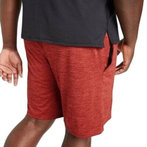 Mens Textured Red Athletic Shorts With Elastic Waistband & Drawstring Medium 9 - Picture 3 of 10